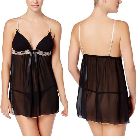 Linea Donatella Lingerie Set Black Chiffon Size Sm - Picture 1 of 6